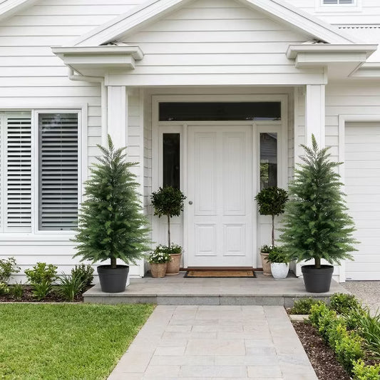 Artificial Topiary Cedar Trees 3FT Tall 2 Sets for Outdoor/Indoor Faux Pine Shrubs Plants - Realistic Fake Plants Front Porch Decor for Home