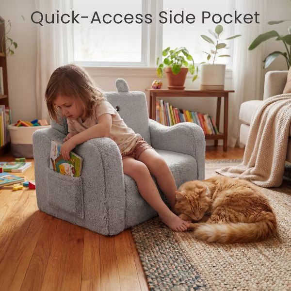 TODECARE 2-in-1 Toddler Sofa Chair – Foldable Baby Couch & Flip-Open Sofa Bed for Playroom, Gray