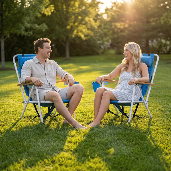 Backpack Beach Chair Set of 2，Camping Chairs with Removable Headrest，Cup Holder，4-Level Adjustable Folding Chair for Beach，Camp，Outdoor(Blue)