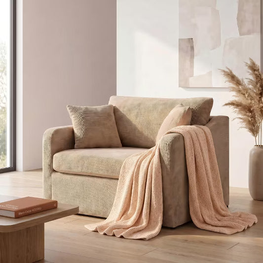 Modern Farmhouse 43.9" Oversized Chenille Armchair with Washable Slipcover - Toasted Almond