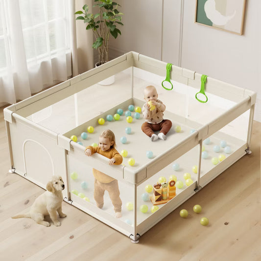 Extra Large Baby Playpen with Gate – Indoor Toddler Play Yard & Kids Play Area Fence, Sturdy Gray 69×59x26in (YELLOW)