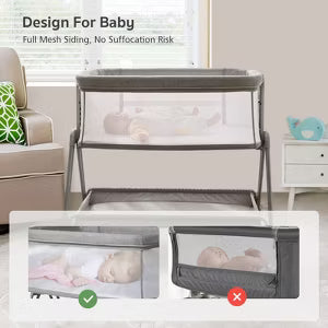 Fodoss Baby Bassinet Bedside Sleeper with Wheels & Storage Tray, Portable Crib for Newborns (GREY)
