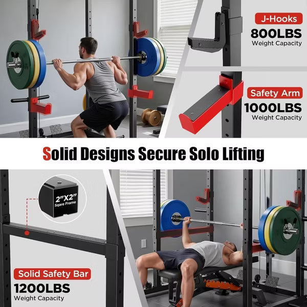 SPORTSROYALS Power Rack, Multi-Functional Power Cage, Squat Rack with Pulley System & LAT Pull Down