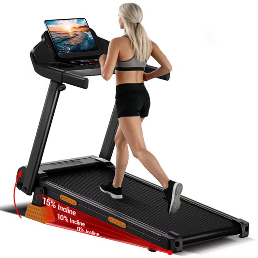 KikiBriz Treadmills for Home with Incline, 7-Layer Shock-Absorbing Foldable Treadmill with Led Screen & Handle Bar Up to Large Capacity