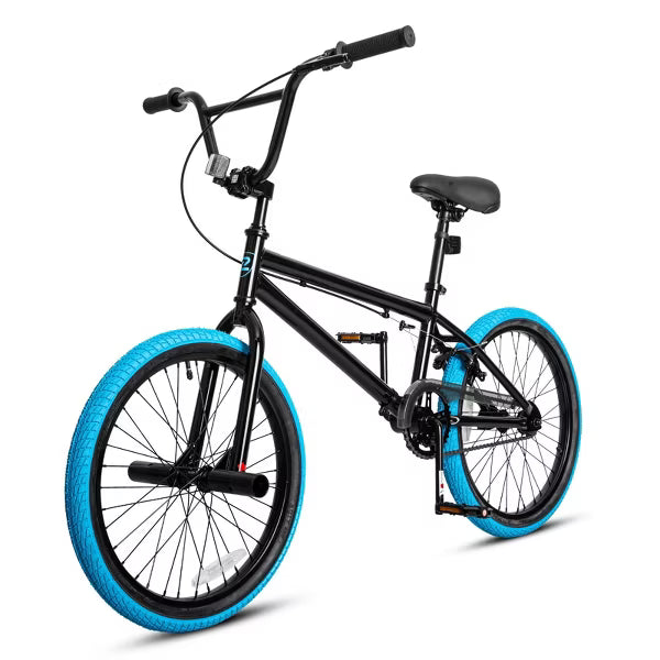Hykolity Freestyle BMX Bike 20 Inch for Kids Teens Single-Speed Bicycle with High Carbon Steel Frame Rear U-Brake Front Pegs Adjustable Seat, Blue