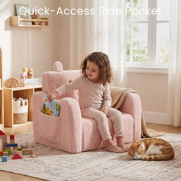 TODECARE 2-in-1 Toddler Sofa Chair – Foldable Baby Couch & Flip-Open Sofa Bed for Playroom, Pink