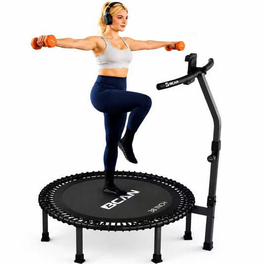 BCAN 38" Soft Land Pro Fitness Rebounder Trampoline, 400 lb Capacity, Adjustable Tension Bungees, Phone Holder & 2 Pairs Socks