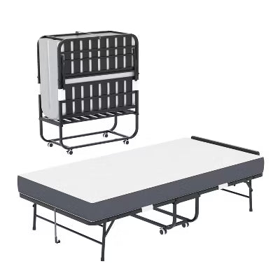 VIYET 13.00"H Folding Bed with Adjustable Headboard, 5" Memory Foam Rollaway Guest Bed, 450LBS Portable Twin Cot on Wheels for Tall People