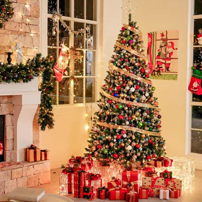 VIVATREES 6 Ft Prelit Christmas Tree Artificial Christmas Tree with Warm White Lights Hinged Branches Metal Stand