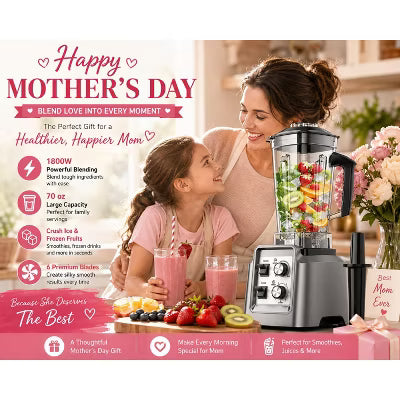 Teendow Blender for Smoothies, 68oz Countertop Blender with 20oz Grinder Cup, 1800W High-Speed 28000 RPM Kitchen Blender, Ice Crushing & Frozen Fruit