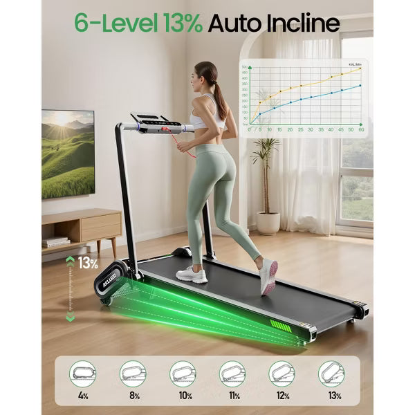 Akluer Foldable Walking Pad with 13% Auto Incline, 2.5HP Under Desk Treadmill with Handlebar & Remote, LED Display for Home Office Running