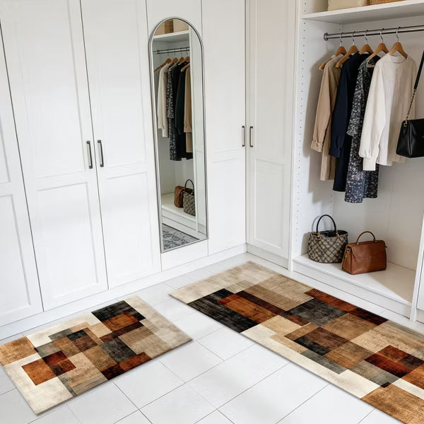 Three-Piece Kitchen Rug Set Non-Slip Washable Abstract Pattern Soft Comfort Mat for Sink Floor Entryway Hallway Bathroom