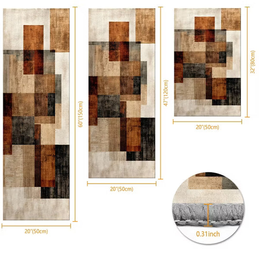Three-Piece Kitchen Rug Set Non-Slip Washable Abstract Pattern Soft Comfort Mat for Sink Floor Entryway Hallway Bathroom