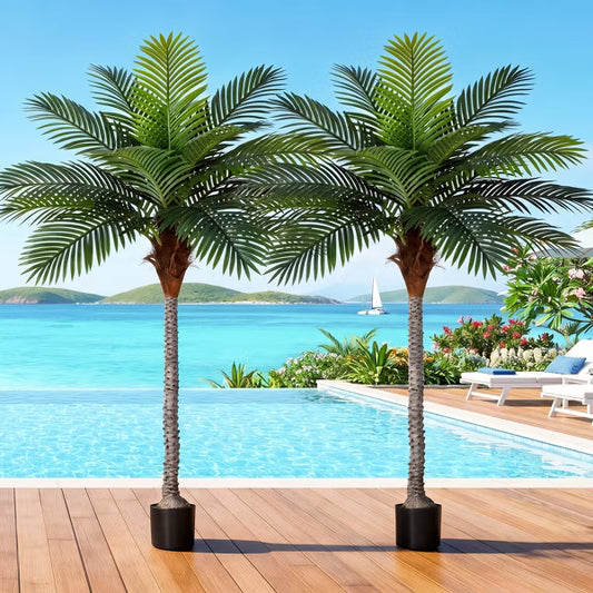 ROMSWI 7FT 8FT Artificial Palm Tree, Lifelike Potted Golden Cane Palm Tree, Tropical Faux Tree for Outdoor Indoor Home Office Living Room Decor 7FT
