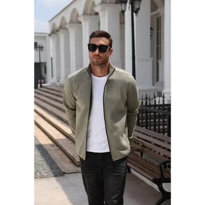 COOFANDY Men's Fleece Full Zip Jacket Soft Stand Collar Lightweight Outdoor Jacket-Black-S