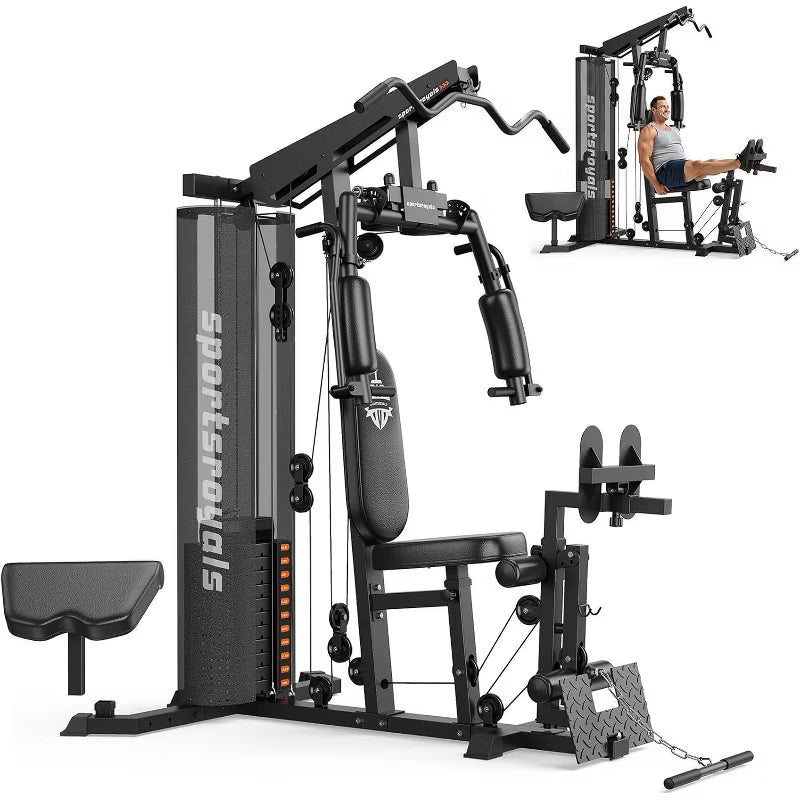 Sportsroyals Multifunctional Home Gym Equipment Pro Plus Model, Workout Station with 150LBS Weight Stack With Leg Press