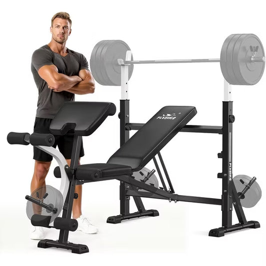 FLYBIRD Multi-Function 1000LBS Capacity 6 in 1 Weight Bench with Bench Press Rack,Leg Extension and Leg curl,Fitness Strength Training for Home Gym