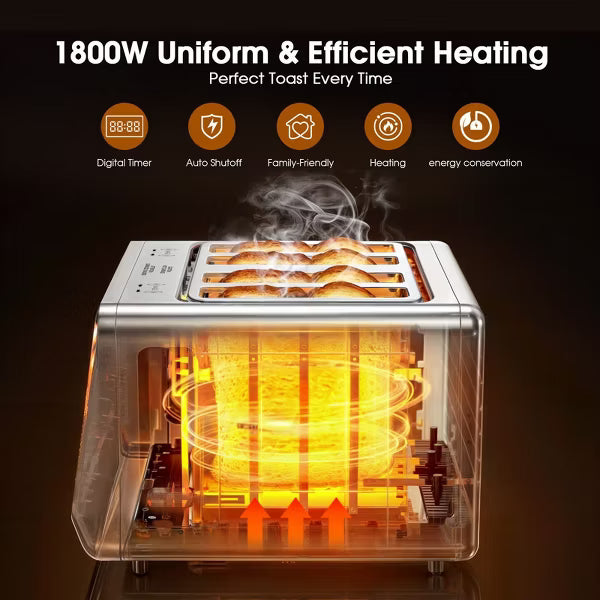 Teendow 4 Slice Smart Touchscreen Toaster, 1.5" Extra-Wide Slots, 1800W Stainless Steel Bread Toaster,5 Bread Settings & 6 Shade Options