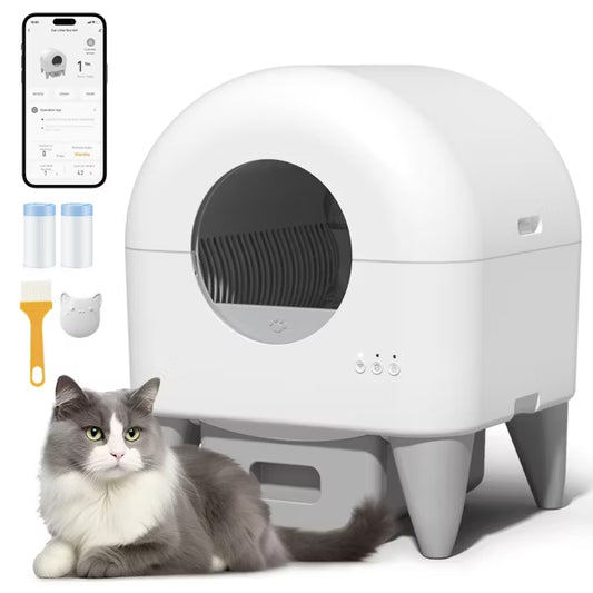 Cumrige 95L Self-Cleaning Automatic Cat Litter Box with 2 Free Trash Bag Rolls, White