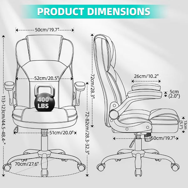 KERDOM High Back Office Chair, Reclining office chair, w/Flip-Up Arms, Multi functional adjustable Desk Chair, Ergonomic Lumbar Support, 400 lbs,Black