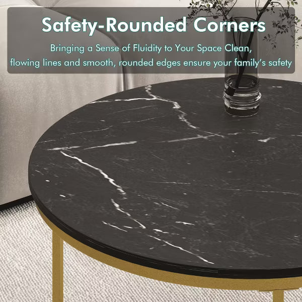 27.6in Nesting Coffee Table Set of 2, Round Coffee Table Wood Top with Sturdy Metal Frame, End Table Side Tables for Living Room Bedroom Balcony Yard