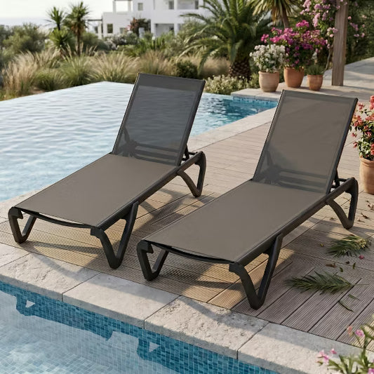 Set of 2 Outdoor Patio Chaise Lounge Chairs, 5-Position Adjustable Poolside Sun Lounger, 400 lbs Weight Capacity, Obsidian Black