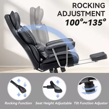 Efomao Ergonomic Desk Office Chair 400LBS, Big and Tall PU Leather Computer Chair, Executive Desk Chair with Footrest and Lumbar Support
