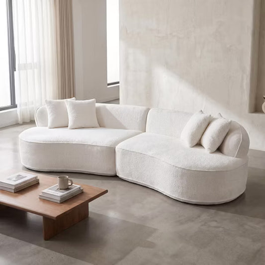 Modern Curved L-Shape Sectional Sofa with Premium Boucle Fabric – No Assembly Luxury Couch for Apartments, Living Rooms, and Cozy Nooks