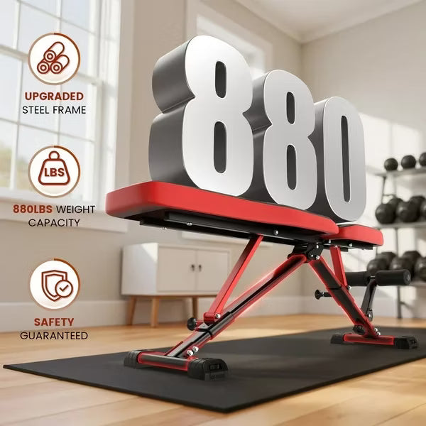 FED FITNESS Collapsible Exercise Folding Adjustable Weight Bench, Strength Training Workout Bench up to 6.2' , 880lbs Weight Capacity
