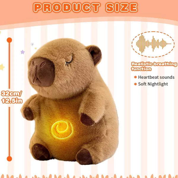 TITQWOP Capybara Breathing Stuffed Animal,Anxiety Relief Capybara Sleeping Plush with Realistic Breathing Motion Soothing Music Lights