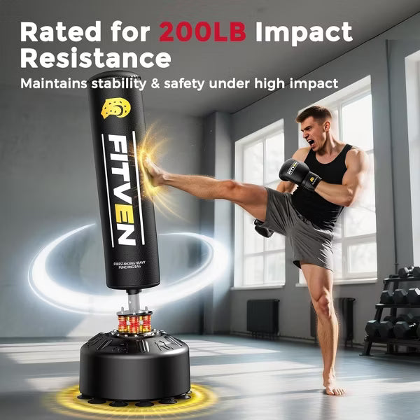 FED FITNESS Freestanding Punching Bag with Boxing Gloves Heavy Boxing Bag with Suction Cup Base - Men Stand Kickboxing Bag