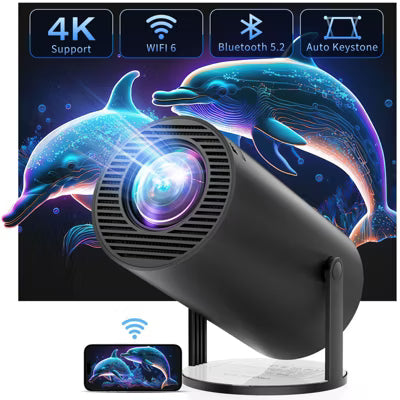 ARTSEA Projector 4K 1080P Support, Mini Projector Smart for Movie Projection Compatible with Phone-Black