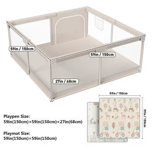 Fodoss Baby Playpen with Mat ，59 x59 In Playpen for Babies and Toddlers, Indoor & Outdoor Activity Center, Safety Baby Fence (59×59×27inch, gray)