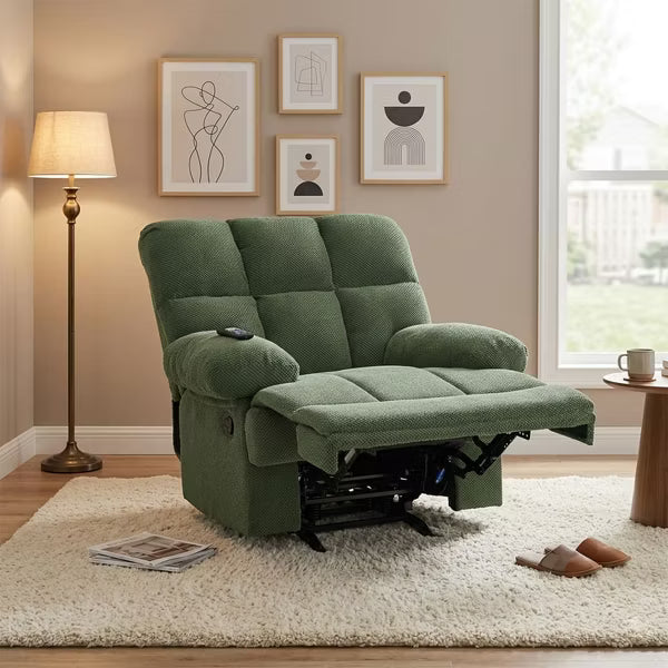Modern Rocker Recliner Chair, Comfortable Lounge Chair with Nubby Fabric, Manual Recline & Footrest for Living Room