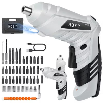Hoey Cordless Screwdriver, 47 in 1 Electric Screwdriver,Dual Position Handle with USB Cable LED Light for Home Office DIY Tools