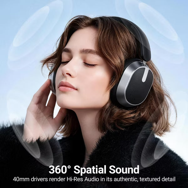 Hybrid ANC Headphones, -45dB, Wireless BT, Hi-Res Audio, 120H Playtime, Over-Ear, 6 ENC Clear Mic