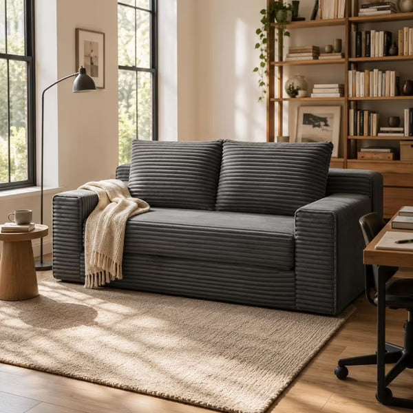 73" Corduroy Convertible Sofa Bed, 2-in-1 Pull-Out Cloud Couch with Memory Foam, Side Pockets for Living Room, Bedroom, Apartment
