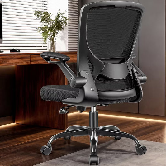 KERDOM Ergonomic Office Chair, Mesh Computer Desk Chair with Adjustable Back Lumbar Support and Armrests, Black