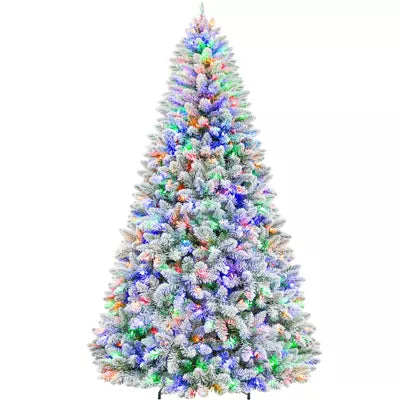 VIVATREES 6 Ft Prelit Artificial Christmas Tree, 10 Lighting Modes with Multi Color, Hinged Branch, Snow Flocked Tree for Holiday Decor