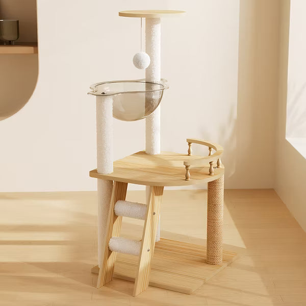 41.3" Modern Cat Tower, Wood Cat Tree Tower, Cat Treewith Sisal-Covered Scratching Posts and Top Perch, Cat Condo with Acrylic Hammock