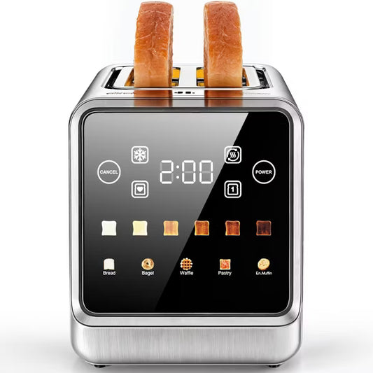 Teendow Touch Screen Toaster 2 Slice, 900W Stainless Steel Smart Digital Bread Toaster with Memory Function, 5 Bread Types & 6 Shade Settings
