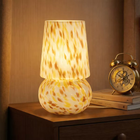 Vibrant Tinted Glass Table Lamp, UL Certified, with Dimmer Switch and Beige Braided Cord for Nightstand, Entryway Decor