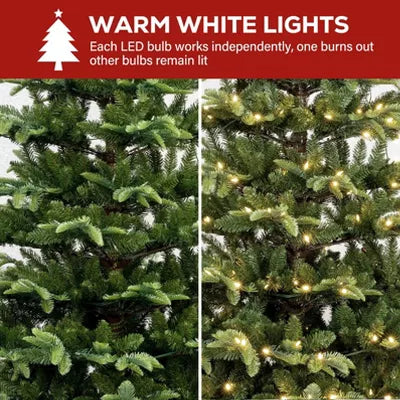VIVATREES 7ft Pre-lit Artificial Christmas Tree 730 Hinged Branch Tips with 240 LED White Warm Lights 10 Color-Changing Modes Foldable Metal Base
