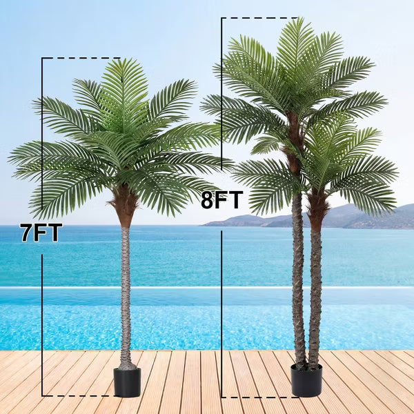 ROMSWI 7FT 8FT Artificial Palm Tree, Lifelike Potted Golden Cane Palm Tree, Tropical Faux Tree for Outdoor Indoor Home Office Living Room Decor 7FT