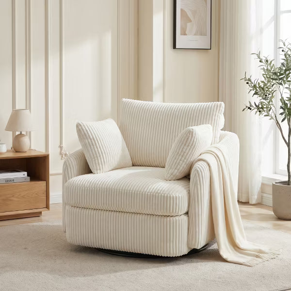 360° Swivel Accent Chair with 2 Throw Pillows Round Oversized Club Sofa for Living Room Bedroom 40.55" 1pc