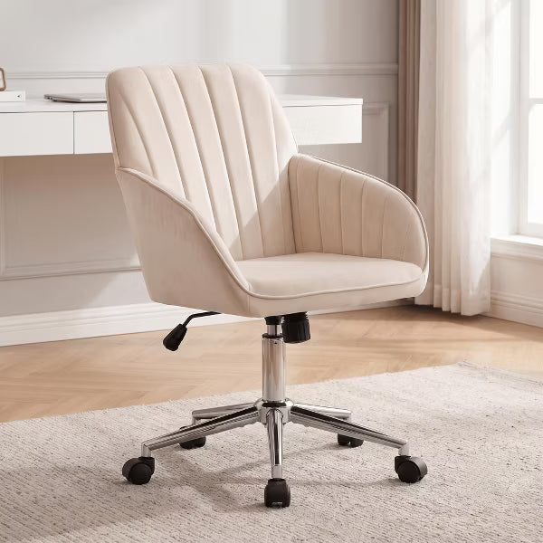 LauKingdom Adjustable Velvet Office Chair, Ergonomic Swivel Vanity Chair with Backrest Support, Comfortable Cute Desk Chair for Bedroom, Living Room