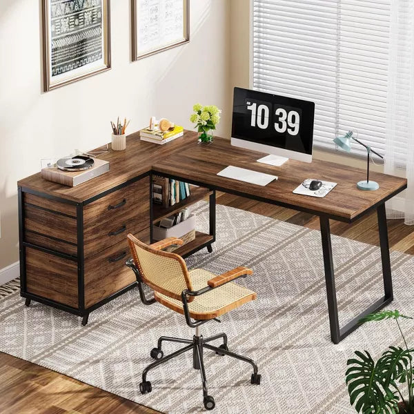 Tribesigns L-Shaped Computer Desk with 3 Drawers