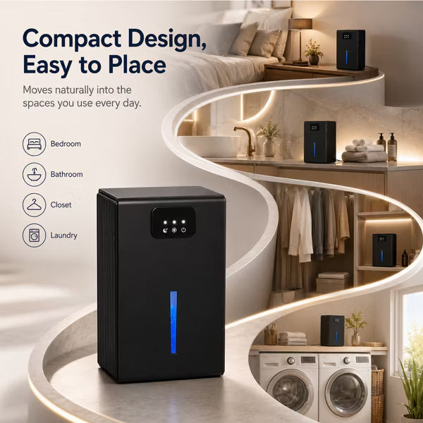 Quiet Portable Dehumidifier with Large Tank, Sleep Mode and Ambient Night Light,Black
