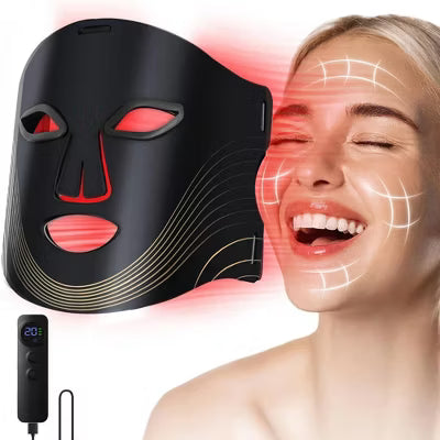 Morfone 4-mode LED facial red light therapy lamp. Portable care set with remote control, suitable for home and travel skin therapy（Black）
