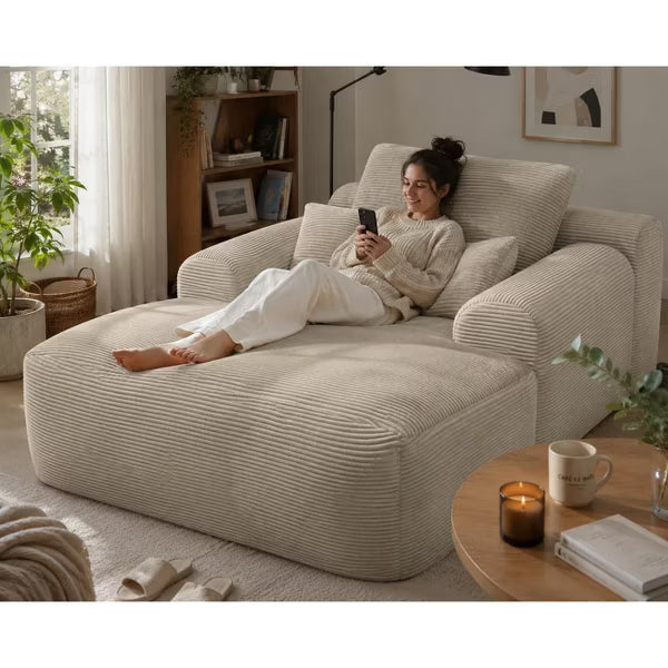 47" Plush Convertible Chaise Lounge Chair, No Assembly Required Sleeper Sofa Bed with Pillows, Corduroy for Living Room Bedroom, Camel